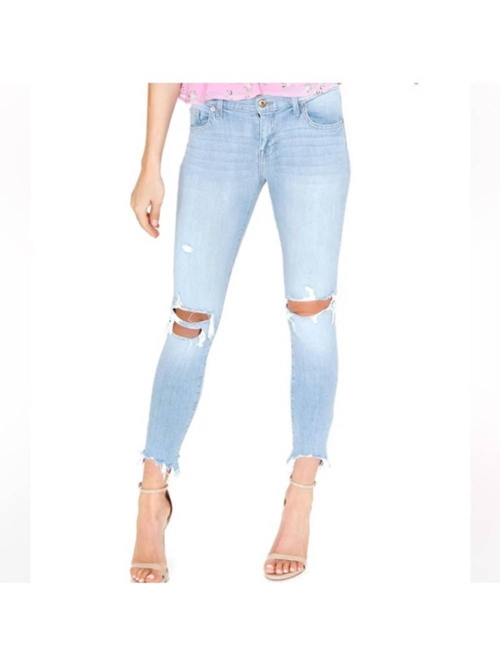 Pistola Ankle Cropped Jeans Women’s 26 Light Wash Mid Rise Raw Hem Ripped Knee